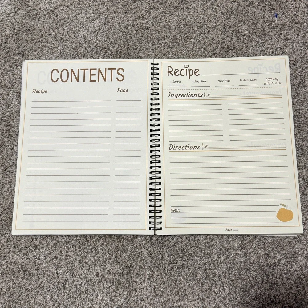 Blank Recipe Journal Spiral Notebook Kitchen Conversion Black Large Paper